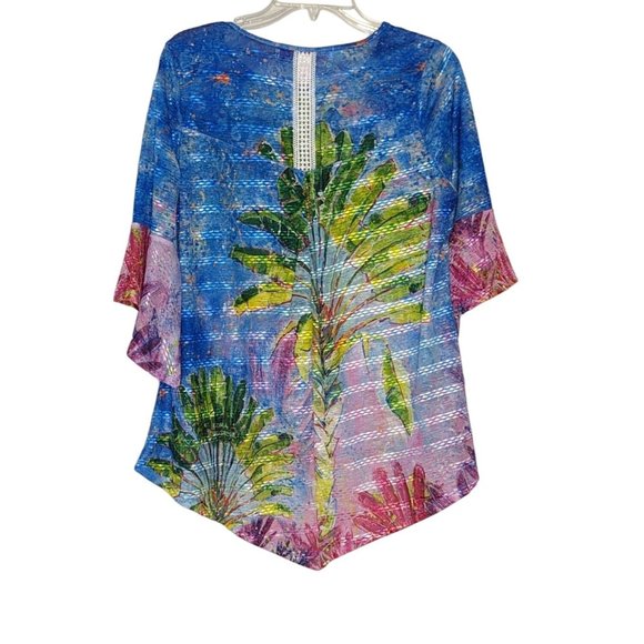 LEOMA‎ LOVEGROVE Sheer Summer Asymmetrical bell sleeve Tree top size M - Picture 2 of 10